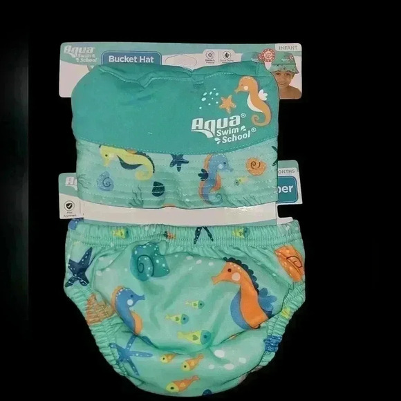 Aqua SwimSchool Seahorse Bucket Hat and Swim Diaper - Picture 1 of 6
